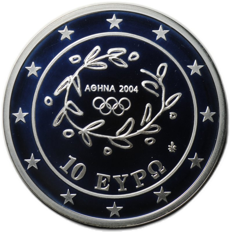 Монета 10 евро 2004 Олимпиада Афины - Конный спорт Греция