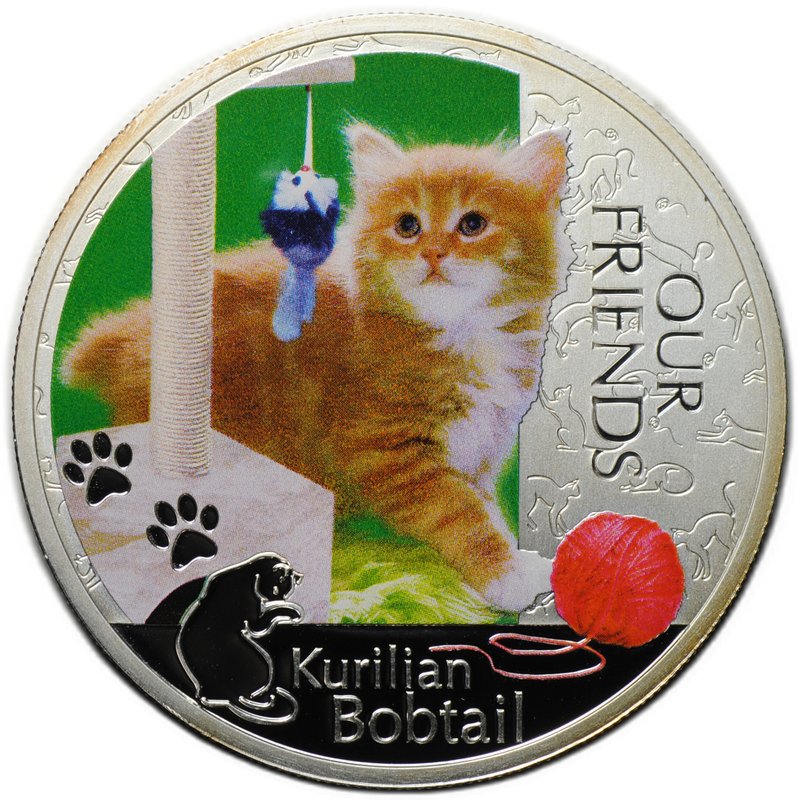 Монета 2 доллара 2012 Курильский Бобтейл Кошки Наши друзья Ниуэ