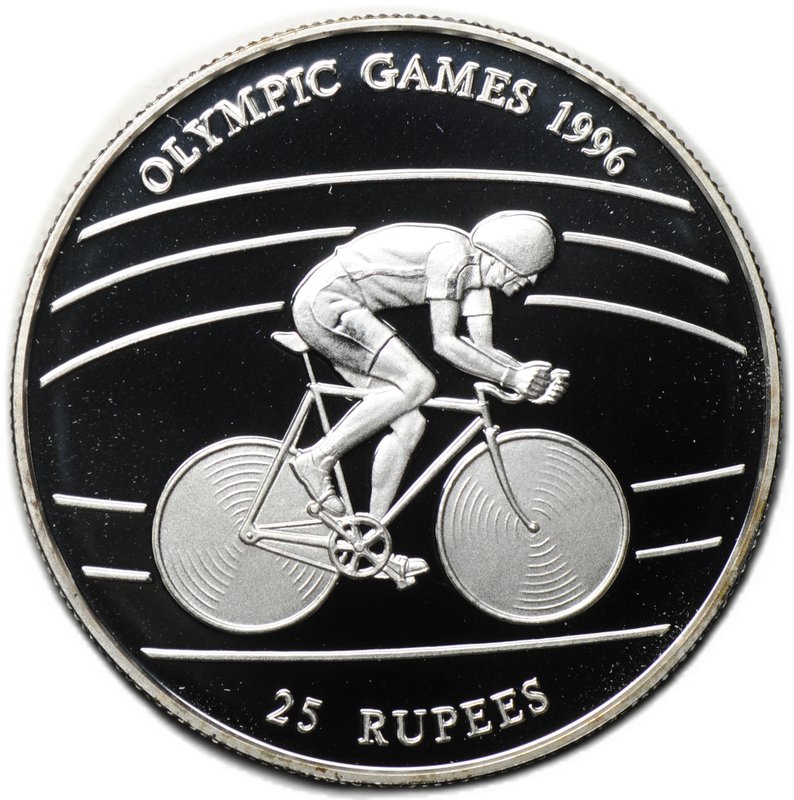 Монета 25 рупий 1995 Олимпиада Атланта 1996 - Велоспорт Сейшелы