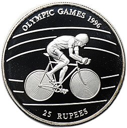 фото для Монета 25 рупий 1995 Олимпиада Атланта 1996 - Велоспорт Сейшелы Аверс