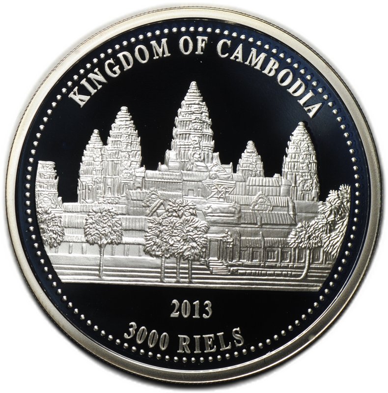 Монета 3000 риелей 2013 Чемпионат мира по футболу Бразилия 2014 Камбоджа