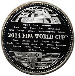 фото для Монета 100 драм 2014 Чемпионат мира по футболу Бразилия Армения Аверс