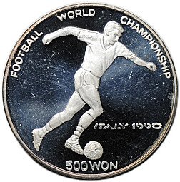 фото для Монета 500 вон 1988 Чемпионат мира по футболу Италия 1990 Северная Корея КНДР Аверс