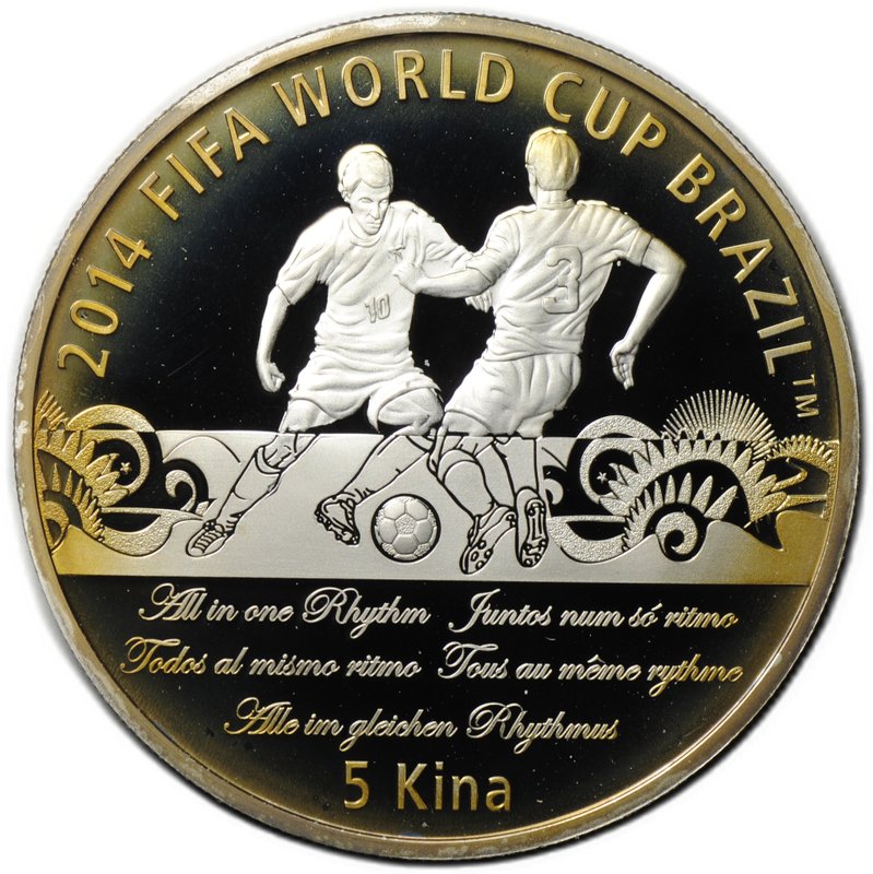 Монета 5 кина 2013 Чемпионат мира по футболу Бразилия 2014 Папуа Новая Гвинея