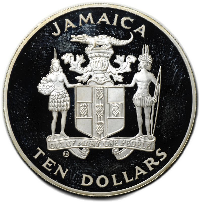 Монета 10 долларов 1982 Чемпионат мира по футболу Ямайка