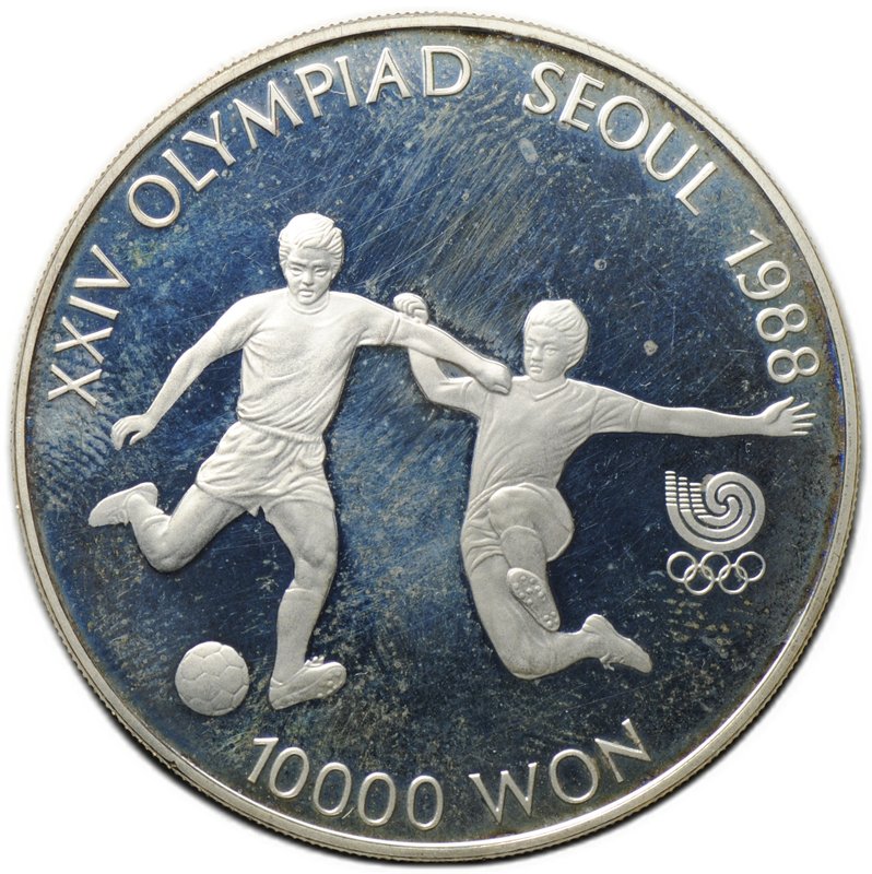 Монета 10000 вон 1988 Олимпиада Сеул - Футбол Южная Корея