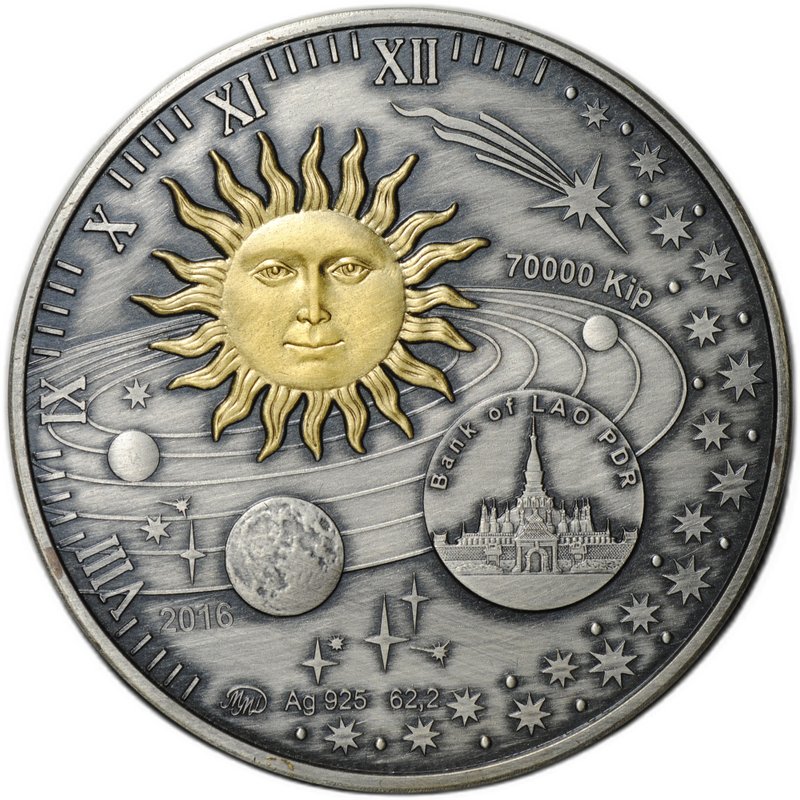 Монета 70000 кип 2016 ММД С днем рождения Солнечная система Лаос