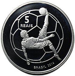 фото для Монета 5 реалов 2014 Чемпионат мира по футболу - Удар через себя Бразилия Аверс