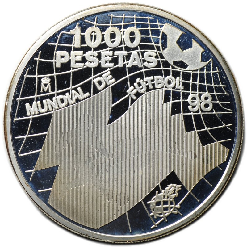 Монета 1000 песет 1998 Чемпионат мира по футболу Испания