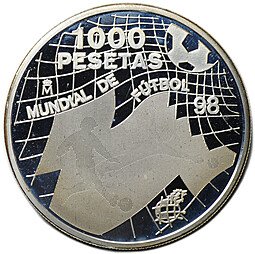 фото для Монета 1000 песет 1998 Чемпионат мира по футболу Испания Аверс
