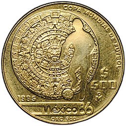 фото для Монета 500 песо 1985 Чемпионат мира по футболу 1986 - Футболист Мексика Аверс