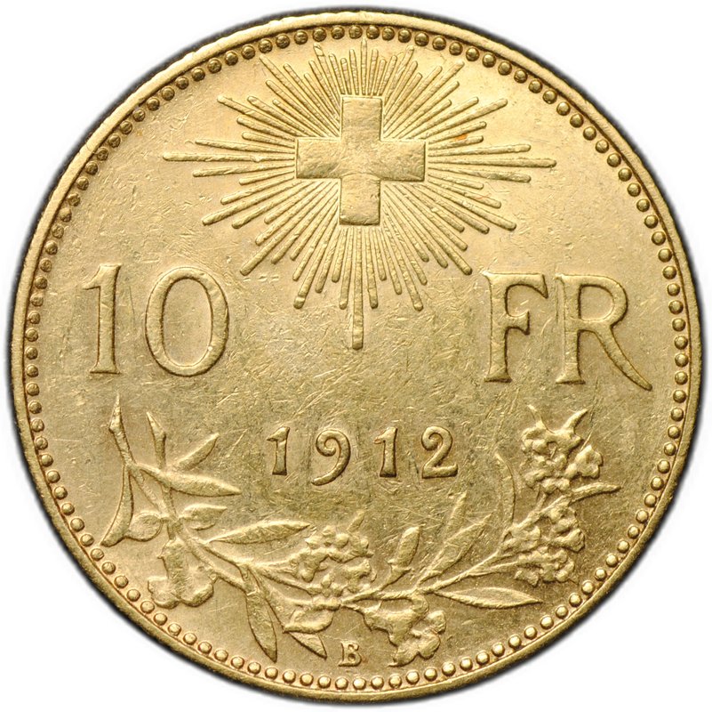 Монета 10 франков 1912 B Швейцария