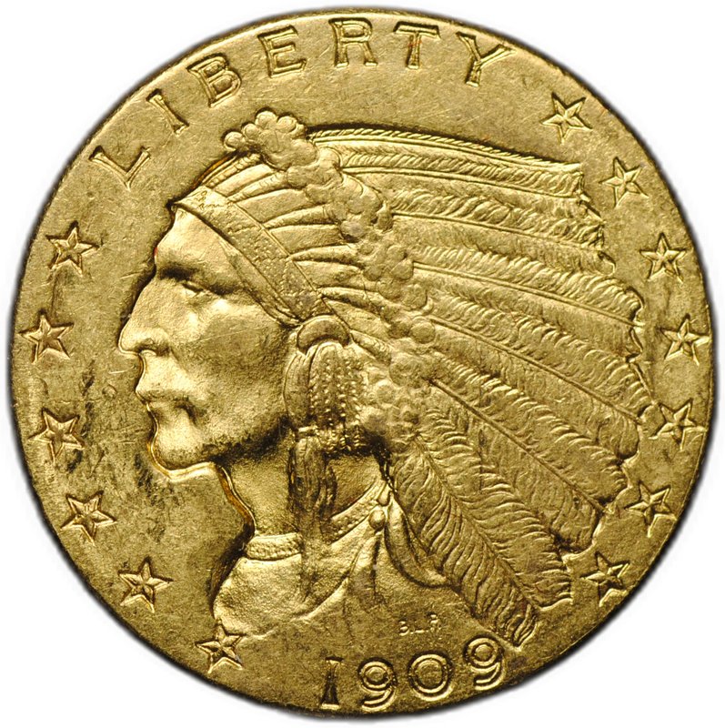 Монета 2 1/2 доллара 1909 США