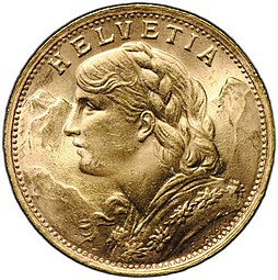 фото для Монета 20 франков 1947 B Швейцария Аверс