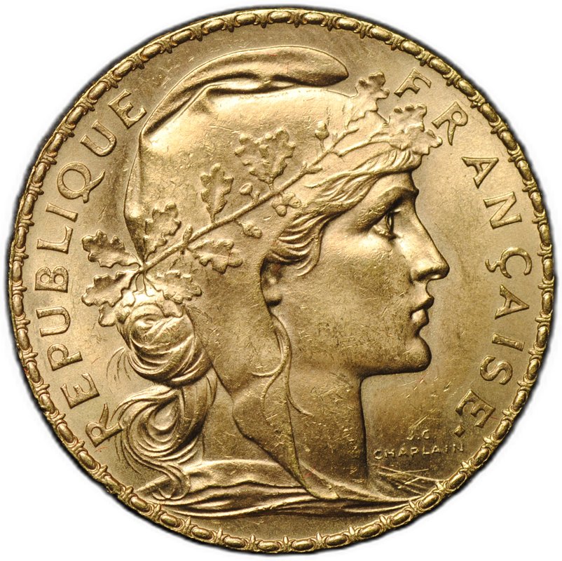 Монета 20 франков 1907 Франция