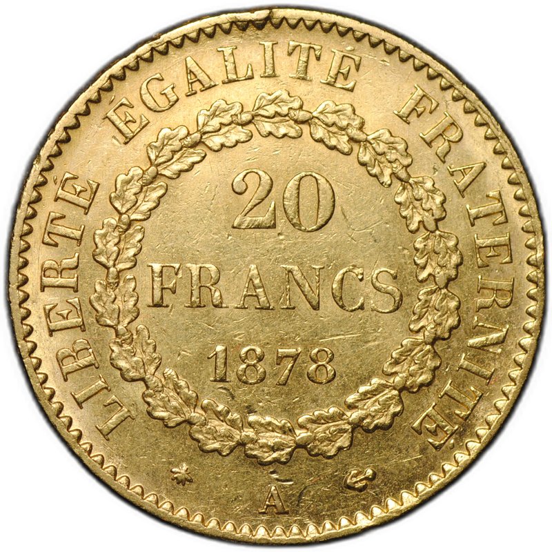 Монета 20 франков 1878 A Франция