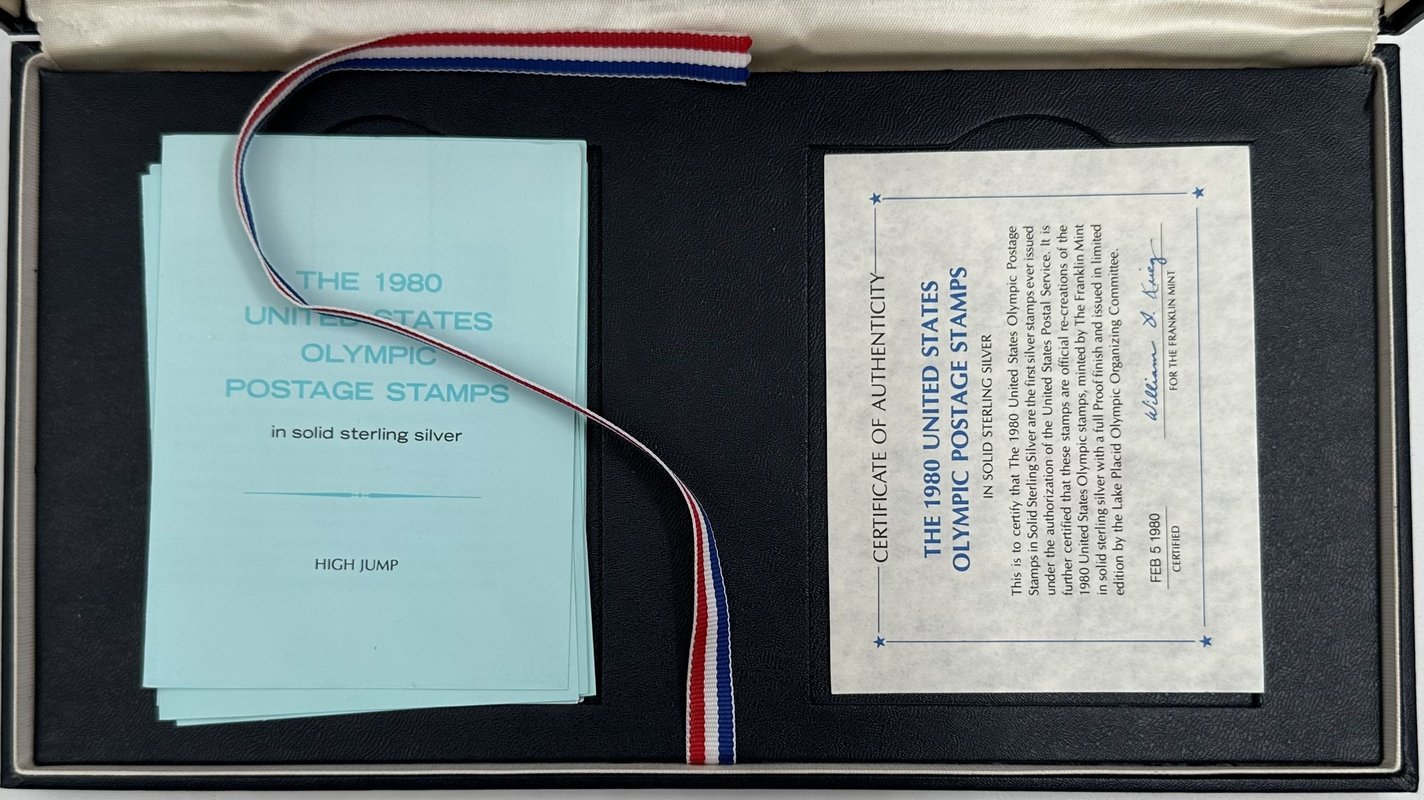 Набор 1980 Олимпийских серебряных почтовых марок Олимпиада Franklin Mint США