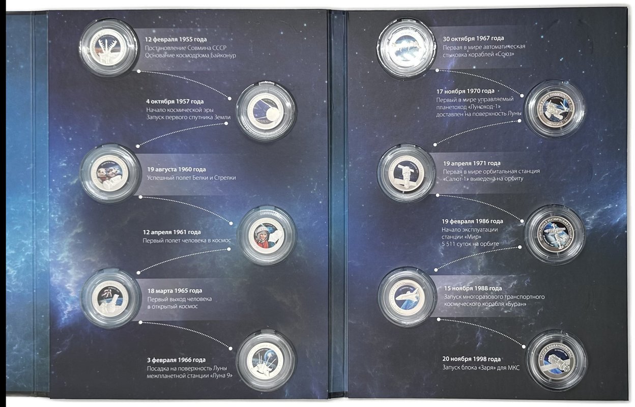 Набор медалей 2016 СПМД Выдающиеся достижения России в космосе серебро