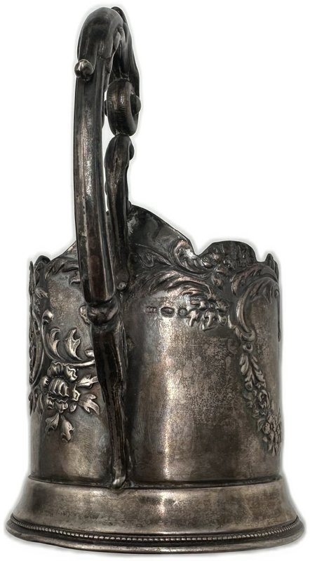 Серебряный подстаканник Купидон в цветочном узоре серебро 875 пробы, клейма ИПХ 131 гр