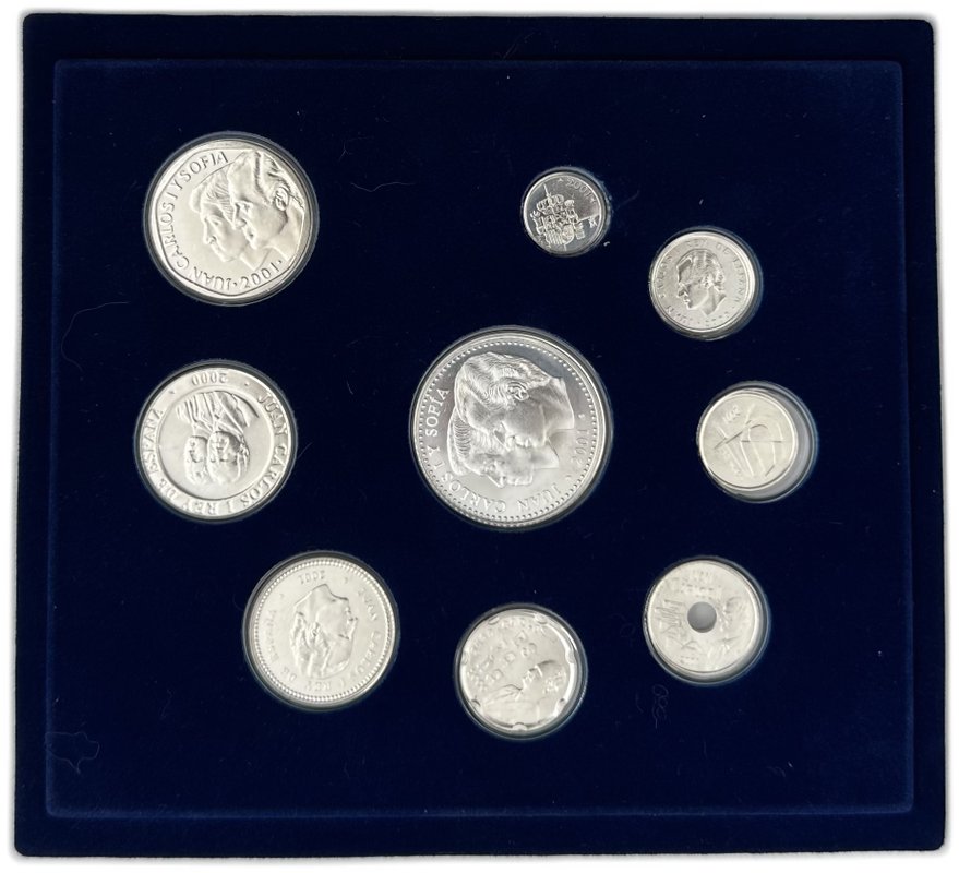 Набор 1, 5, 10, 25, 50, 100, 200, 500, 2000 песет 2000-2001 Последние песеты Испания