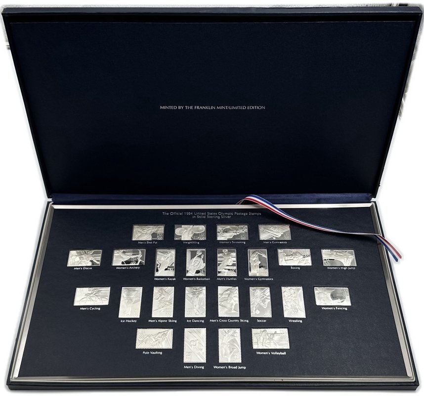 Набор 1983 Олимпийских серебряных почтовых марок Олимпиада 1984 Franklin Mint США