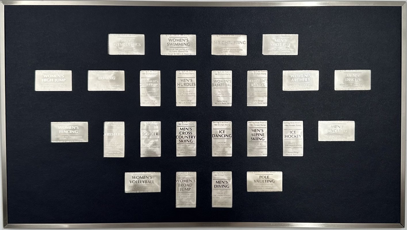 Набор 1983 Олимпийских серебряных почтовых марок Олимпиада 1984 Franklin Mint США