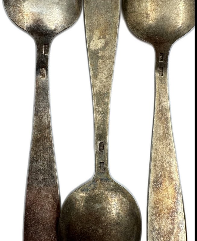 Набор из 5 серебряных кофейных / чайных ложек с эмалями серебро 875 пробы ОЛЮ СССР 78,7 гр