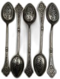 Набор из 5 серебряных кофейных / чайных ложек с чернью серебро 875 пробы 7 АХ СССР 93,1 гр