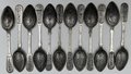 Набор из 12 серебряных столовых ложек с чернью серебро 875 пробы СССР 756 гр