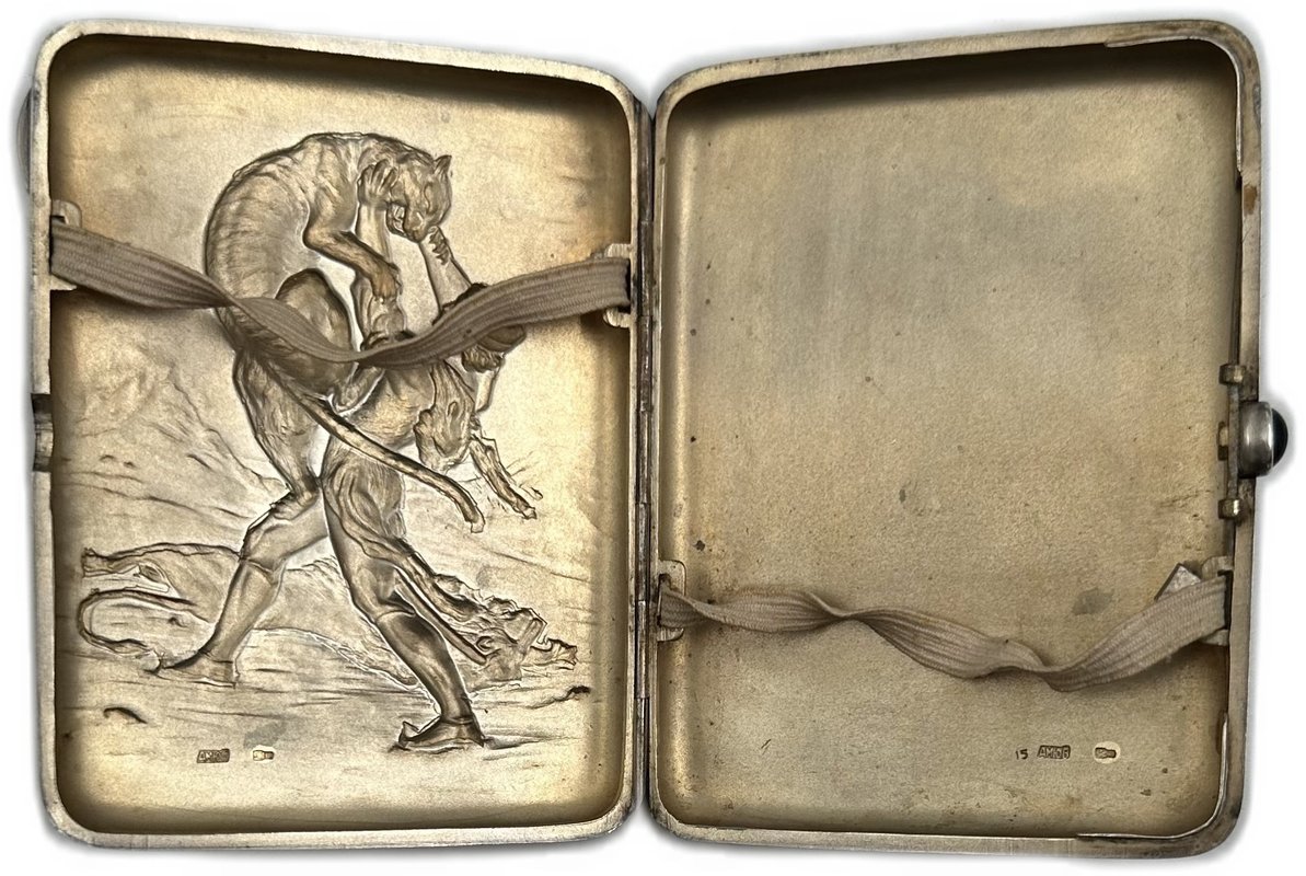 Серебряный портсигар Витязь в тигровой шкуре серебро 875 пробы клеймо ДМЮБ 175 грамм