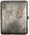 Серебряный портсигар Вензель-накладка АЛ и цветочный орнамент серебро 84 пробы клеймо СПI 162 грамма