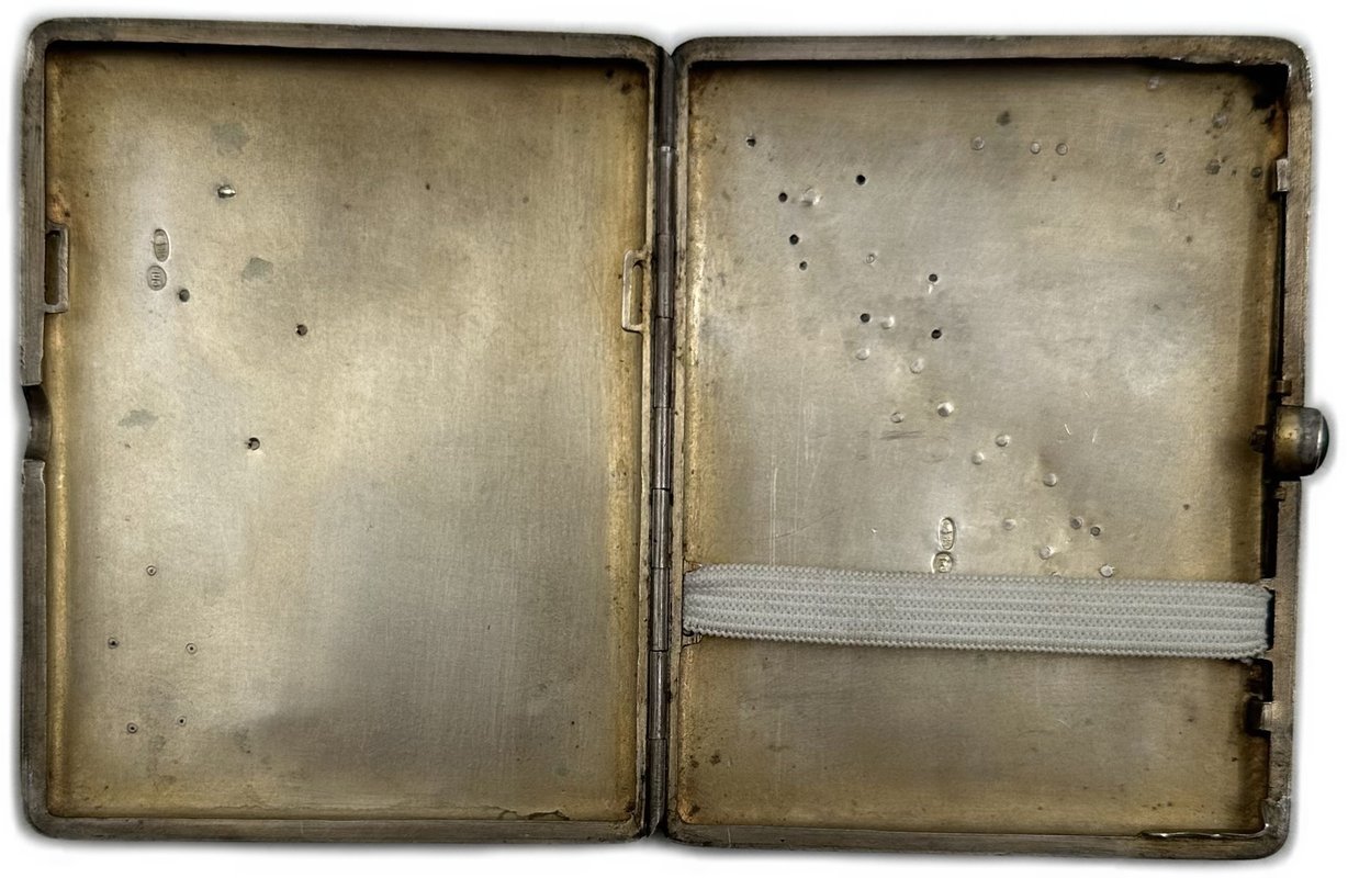 Серебряный портсигар Вензель-накладка АЛ и цветочный орнамент серебро 84 пробы клеймо СПI 162 грамма