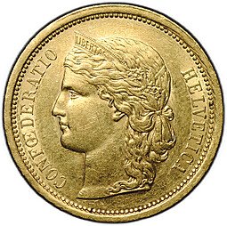 фото для Монета 20 франков 1886 Швейцария Аверс