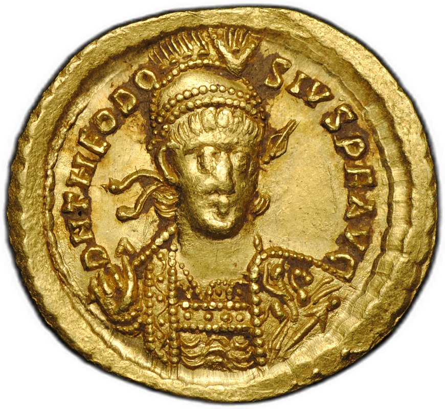 Монета Солид 430-440 Феодосий II Константинополь влево VOT XXX MVLT Византия Восточная Римская империя