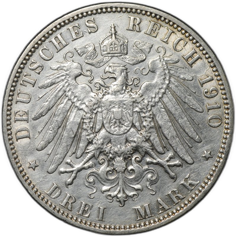 Монета 3 марки 1910 J Гамбург Германия