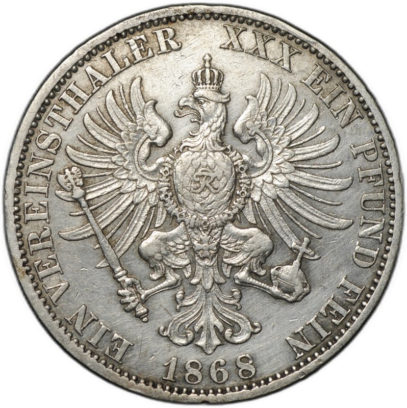 Монета 1 союзный талер 1868 A Пруссия Германия