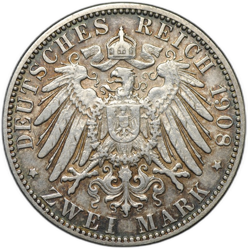 Монета 2 марки 1908 J Гамбург Германия