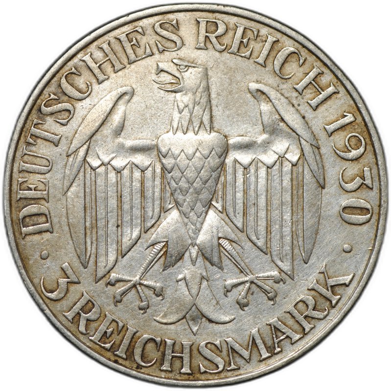 Монета 3 рейхсмарки (марки) 1930 A Полёт дирижабля Граф Цеппелин 1929 Германия