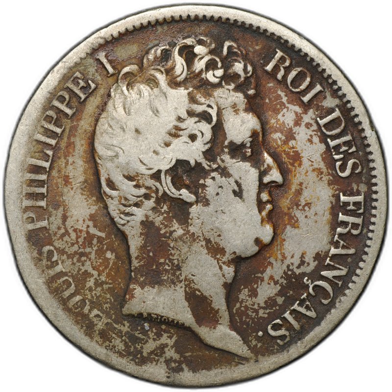 Монета 5 франков 1831 MA старый тип без венка, гурт вдавленный Франция