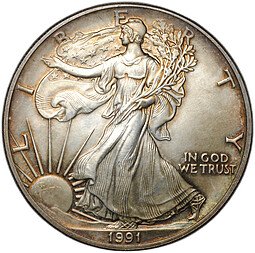 фото для Монета 1 доллар 1991 Шагающая свобода серебряный орёл США Аверс