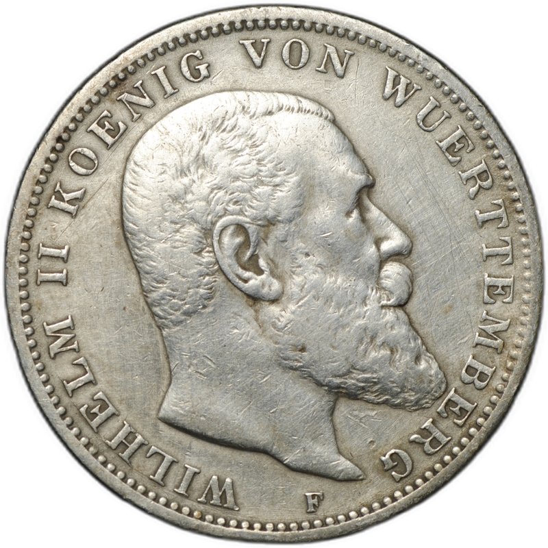 Монета 3 марки 1909 F Вюртемберг Германия