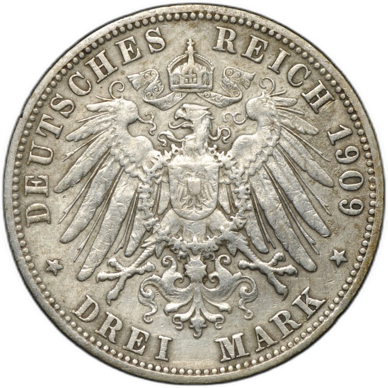 Монета 3 марки 1909 F Вюртемберг Германия