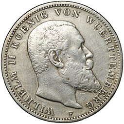 фото для Монета 3 марки 1909 F Вюртемберг Германия Аверс