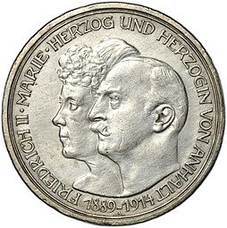 фото для Монета 3 марки 1914 25 лет свадьбы Фридриха и Марии Анхальт-Дессау Германия Аверс