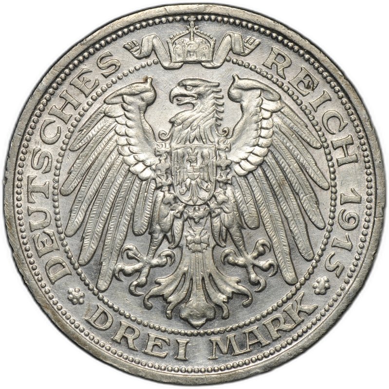 Монета 3 марки 1915 100 лет Герцогству Мекленбург-Шверин Германия