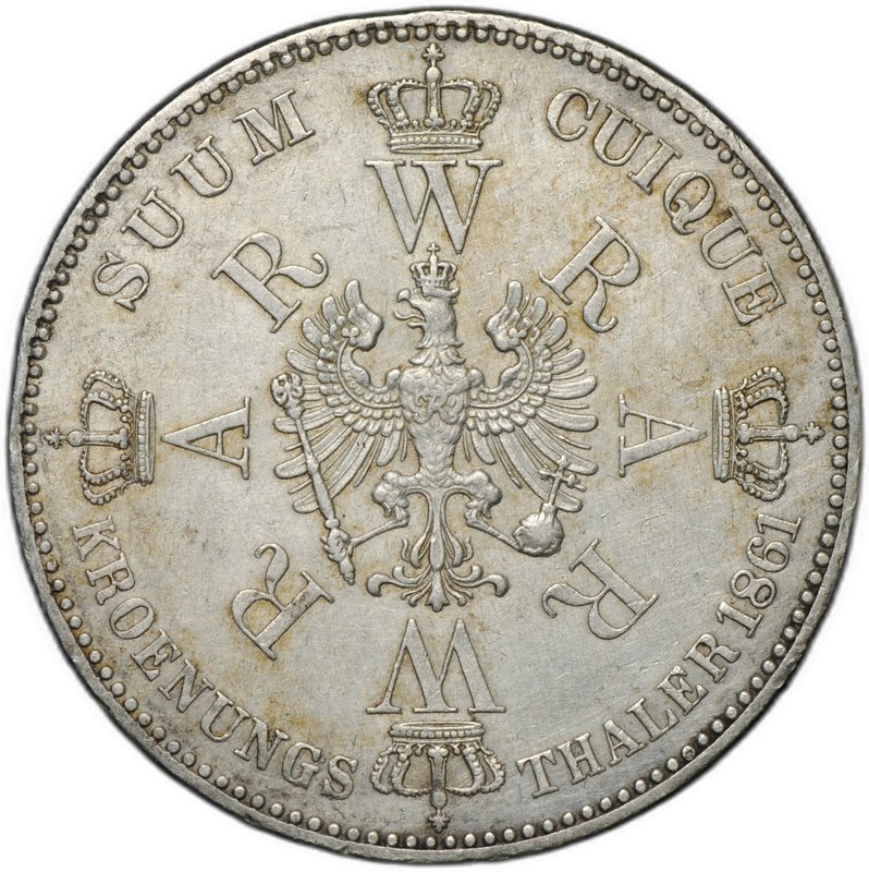 Монета 1 талер 1861 Коронация Вильгельма I и Августы Пруссия Германия