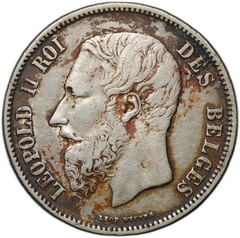 Монета 5 франков 1869 Бельгия