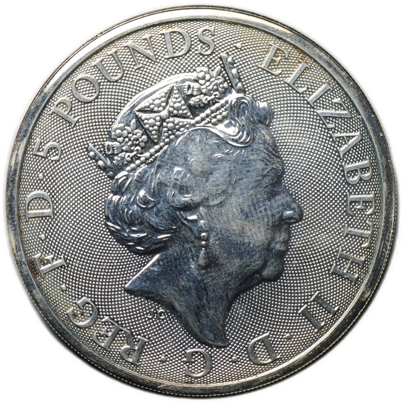 Монета 5 фунтов 2018 Звери Королевы - Черный бык Кларенса Великобритания