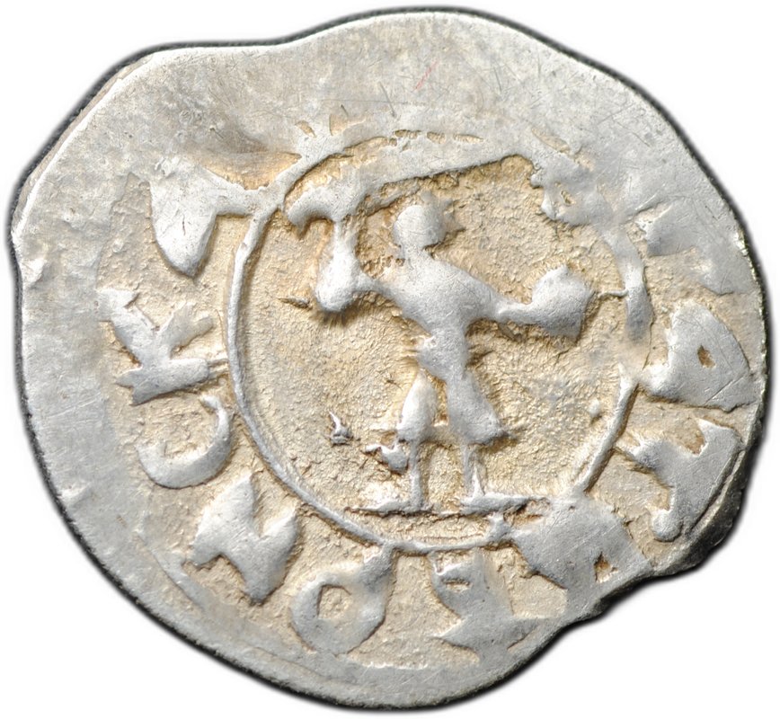 Монета Денга 1461-1470 Михаил Борисович Воин с мечом и шаром Тверское княжество