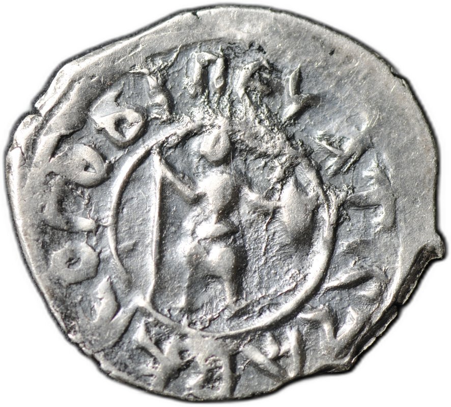 Монета Денга 1435-1450 Борис Александрович Воин с копьем и щитом | Лучник Охота на птиц Тверское княжество